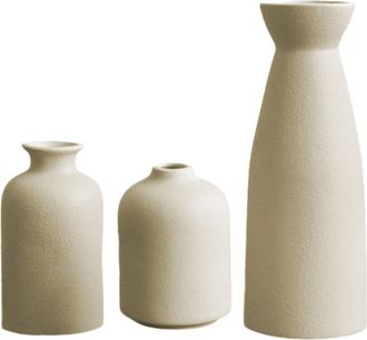 OEM Juego De 3 Jarrones De Cer&aacute;mica, Base Engrosada, Color Blanco Lechoso