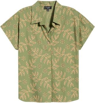 Tahari by ASL Cotton Broderie Anglaise Camp Shirt in Agave Sand at Nordstrom, Size X-Small P