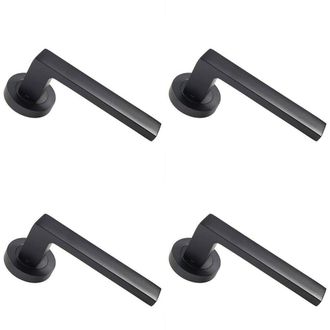 Loops 4x PAIR Straight Square Handle on Round Rose Concealed Fix Matt Black Finish