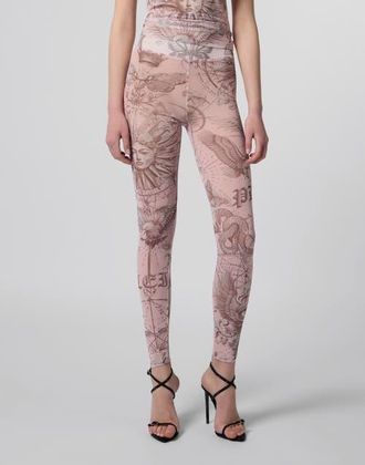 Philipp Plein Tulle Leggings Butterfly Tattoo Women in Rose/pink at Nordstrom, Size Xx-Large