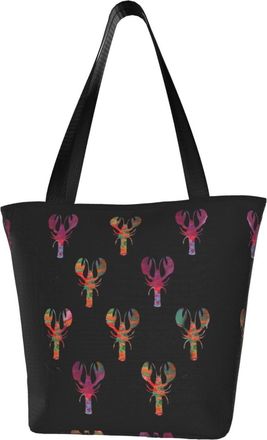 AOOEDM Tie Dye Crawfish Tropical Reusable Tote Bag Women Casual Handbag Shoulder Bags for Shopping Groceries Travel Outdoors