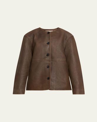 Officine G&eacute;n&eacute;rale Linnea Washed-Effect Lambskin Leather Jacket