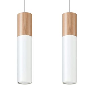 Sollux Lighting L&aacute;mpara de techo madera natural, blanca acero, madera alt. 90 cm