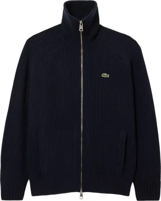 Lacoste Classic Fit Wool Rib Zip Cardigan in Navy Blue at Nordstrom, Size 8