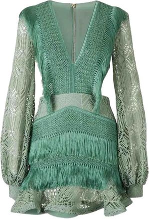 PatBo fringeed long-sleeve mini dress - Green