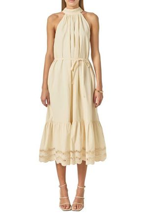 English Factory Embroidered Cotton Poplin Halter Dress in Cream at Nordstrom, Size X-Small