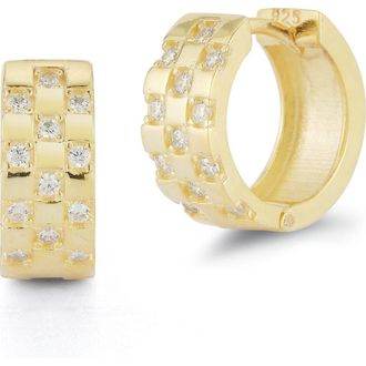 Sphera Milano Cubic Zirconia Checkered Huggie Hoop Earrings in Gold at Nordstrom Rack
