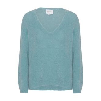 Americandreams Silja V Neck Knit - Dames - V-hals truien - Blauw - L - Wol - Truien & Vesten