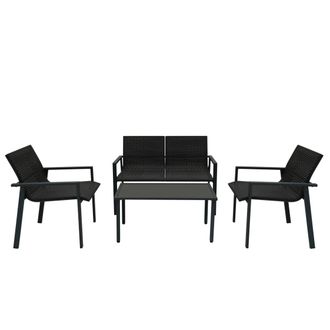 MonsterShop Rattan Patio Furniture Set - Black
