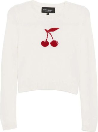 Cynthia Rowley Cherries On Top Sweater - Dames - Ronde hals truien - Wit - XS - Wol - Truien & Vesten