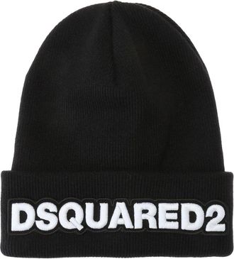 Dsquared2 Hoed met geborduurd logo - Heren - Hoeden - Zwart - ONE Size - Wol - Accessoires