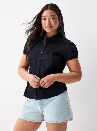 Twik Womens Puff-sleeve poplin shirt