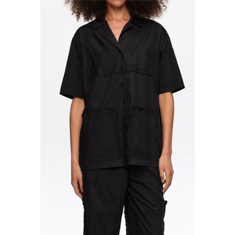 Bimba & Lola Embroidered Scarf Patchwork Shirt in Black at Nordstrom, Size X-Small/small