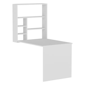Dmora Escritorio Veglio, 5 Estantes, 6 Compartimentos, Con Librer&iacute;a, 59x90x74h Cm Blanco
