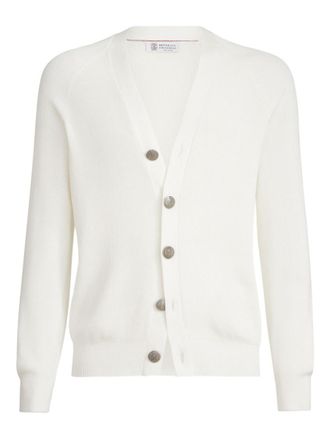 Brunello Cucinelli White V Neck Cardigan