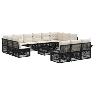 vidaXL Conjunto De Sof&aacute;s De Jard&iacute;n 14 Pcs Negro Rat&aacute;n Sint&eacute;tico Vidaxl
