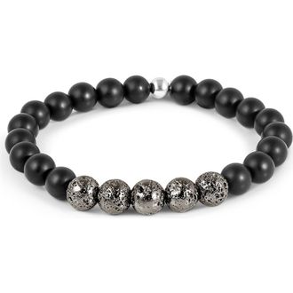 Tateossian Mens Vesuvius Agate Beaded Stretch Bracelet in Black at Nordstrom, Size Medium