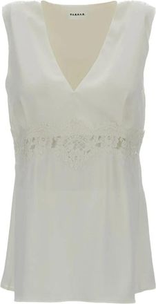 P.A.R.O.S.H. Twill Blouse met kanten inzetstuk - Dames - Blouses - Wit - XS - Polyester - Overhemden