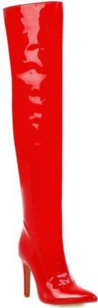 Generic Red,3.5 UK,Womens Patent Leather PU Thigh High Boots Pointy Toe Side Zippe Stiletto High Heel Over The Knee Boot Party Club Dress Shoes