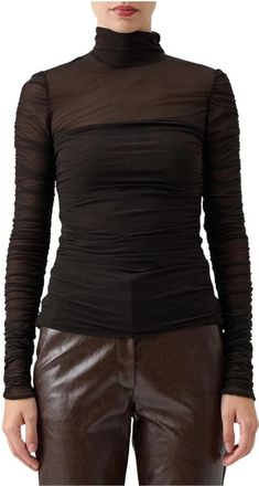 Federica Tosi Lupetto Tulle Drappeggi - Dames - Longsleeves - Zwart - S - Tule - Tops