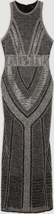 Karen Millen Womens Premium Beading And Embellished Woven Halter Neck Maxi Dress - Monochrome Multi - Size 10 UK