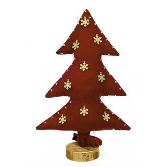 MX HOME Arbol de navidad luminoso de terciopelo rojo con copos Oro 70cm