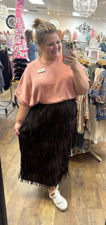 Origami Jewellery Tiered Fringe Tassel Midi Skirt In Chocolate Brown