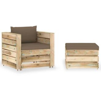 vidaXL Muebles De Jard&iacute;n 2 Piezas Con Cojines Madera Impregnada Verde Vidaxl