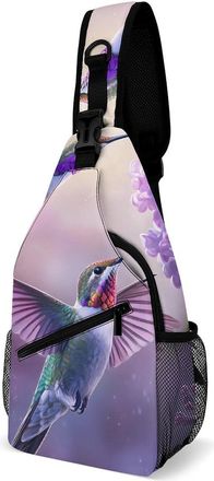 Generic Hummingbirds And Flowers Mens Print Crossbody Large Sling Backpack Casual Chest Bag Gift for Traveling Hiking Workout