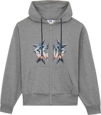GCDS Graphic-print Zip Hoodie - Heren - Vesten met rits - Grijs - S - Katoen - Hoodies & sweatvesten