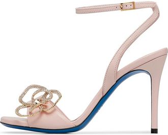 Loriblu Roze petal sandaal van nappaleer met accessoire - Dames - Sandalen met hakken - Roze - 39 EU - Leer - Schoenen