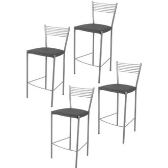 Tommychairs Tommychairs 4 Taburetes Elegance En Acero Aluminio Asiento Polipiel Gris Oscuro