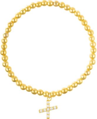 Adornia Faux Pearl Initial Charm Beaded Bracelet in Gold White-X at Nordstrom Rack