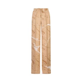 Kiton Wide Trousers, female, Brown, Size: 2XS Printed Silk Wide Leg Trousers