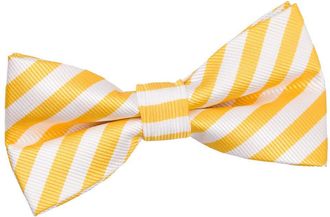 DQT Mens Thin Stripe Patterned Business Party Pre-Tied Bow Tie - White and Yellow