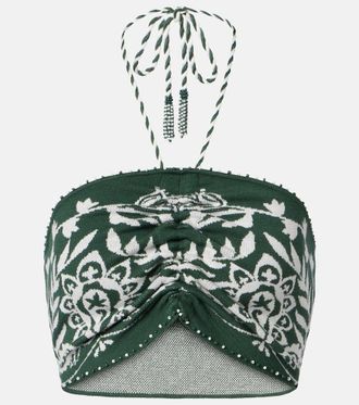 Farm Rio Beaded halterneck crop top