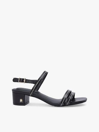 Tommy Hilfiger Leather Contrast Topstitch Block Heel Sandals