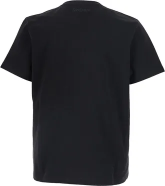 Saint Laurent Mens T-Shirt Round Neck Black Cotton T-Shirts And Polos