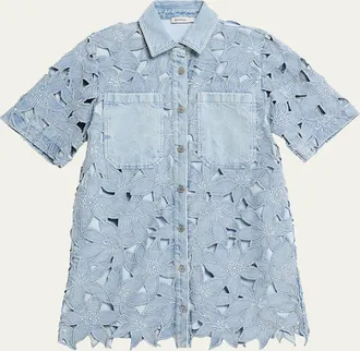 SIMKHAI Calyn Embroidered Denim Mini Dress