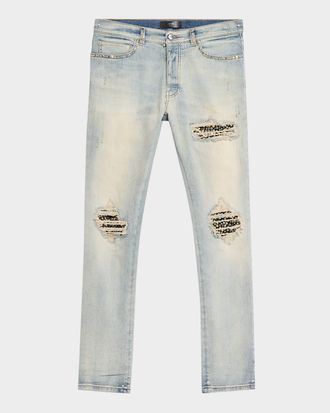 Amiri Men & apos;s Studded Rip and Repair Black Denim Skinny Jeans