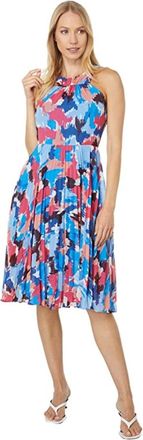 Maggy London Fit & Flare Dress Multicolor Printed Pleated Halter JZZ116