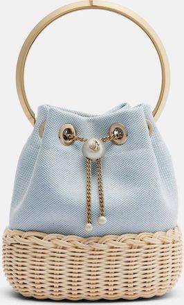 Jimmy Choo London Bon Bon Small canvas and wicker bucket bag