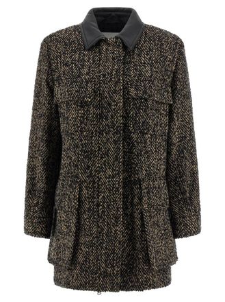 Max Mara Black Textured Pointed Collar Jacket