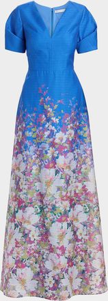 Kay Unger Carlotta Floral Organza Gown