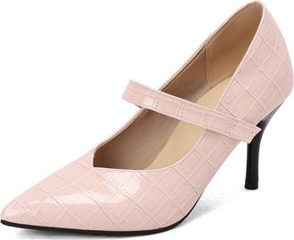 Generic Womens Stiletto High Heel Dress Pumps Pointed Toe PU Leather Mary Janes Slip on Party Prom Shoes,Pink,4.5 UK