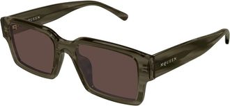 Alexander McQueen Rechthoekige Zonnebril - Heren - Zonnebrillen - Bruin - 53 MM - Nylon - Accessoires