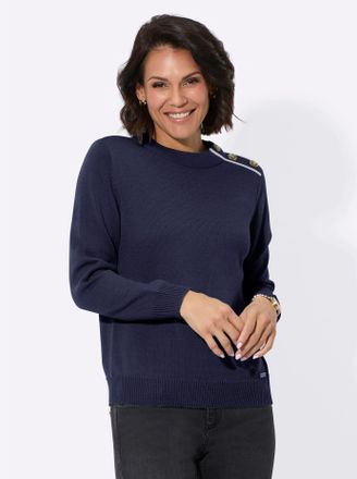 Casual Looks Rundhalspullover CASUAL LOOKS Pullover, Damen, Gr. 36, blau (marine), 100% Polyester, unifarben, Pullover Rundhalspullover