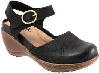 Softwalk Mabelle Ankle Strap Clog in Black Nubuck at Nordstrom, Size 10.5