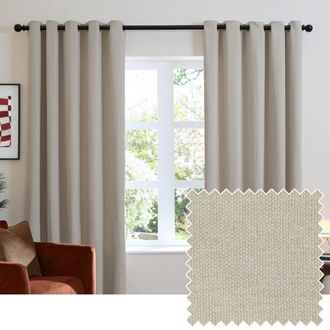 furn. Soft Chenille Blackout Eyelet Curtain Pair in Natural | Size: 229 cm width x 183 cm drop