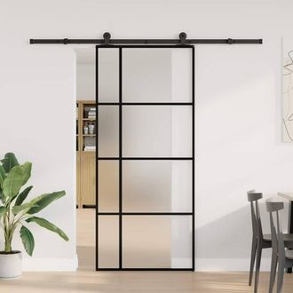 Berkfield Home Sliding Door with Hardware Set 90x205 cm ESG Glass&Aluminium in Black